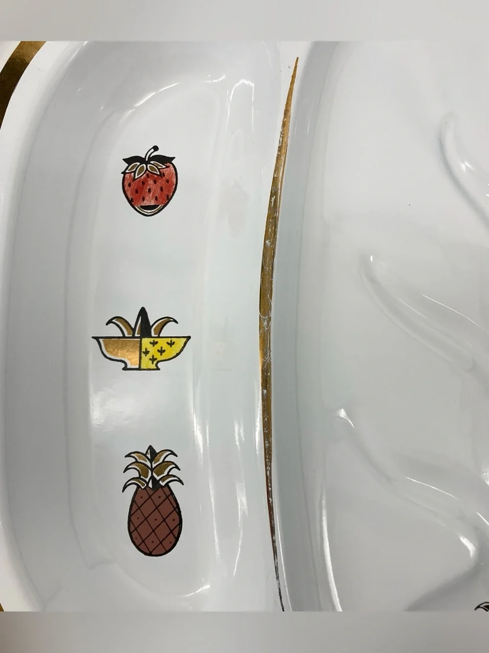 Vtg Georges Briard Enamel Divided Serving Tray MCM Fruit Gold-Trimmed Retro 18